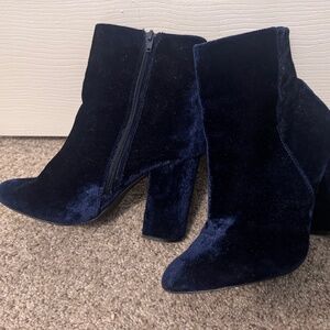 Midnight Blue Velvet Heeled Booties